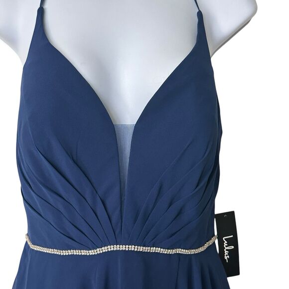 NWT Lulus 6 She's Gorgeous Navy Blue Lace-Up Rhinestone Maxi Dress 126$ - Picture 16 of 16
